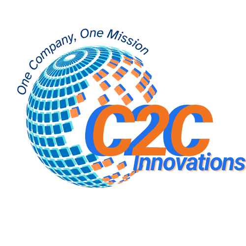 C2C Innovations — globe mark and wordmark